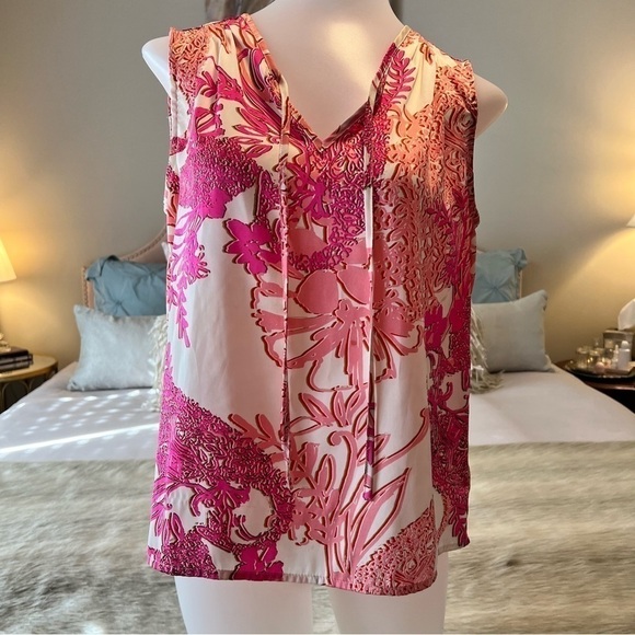 COLDWATER CREEK Pink White Floral XS 4 6 Sleeveless Tie Tunic Lightweight Shirt - Picture 1 of 13